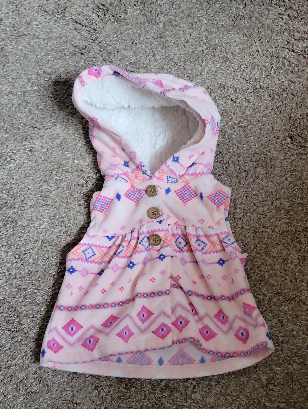 Carter's Pink Aztec Hooded Sherpa Vest